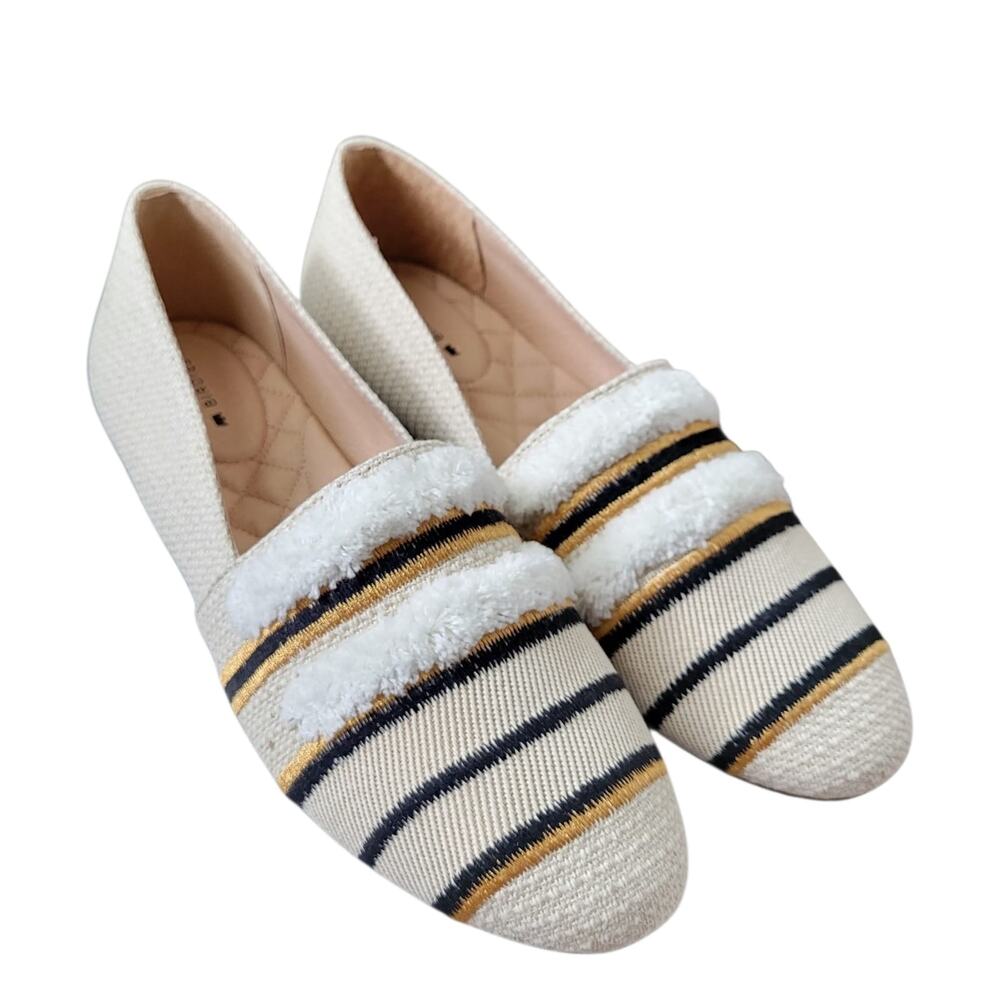 Birdies Starling Flat Natural Stripe Embroidery Canvas, US 9.5